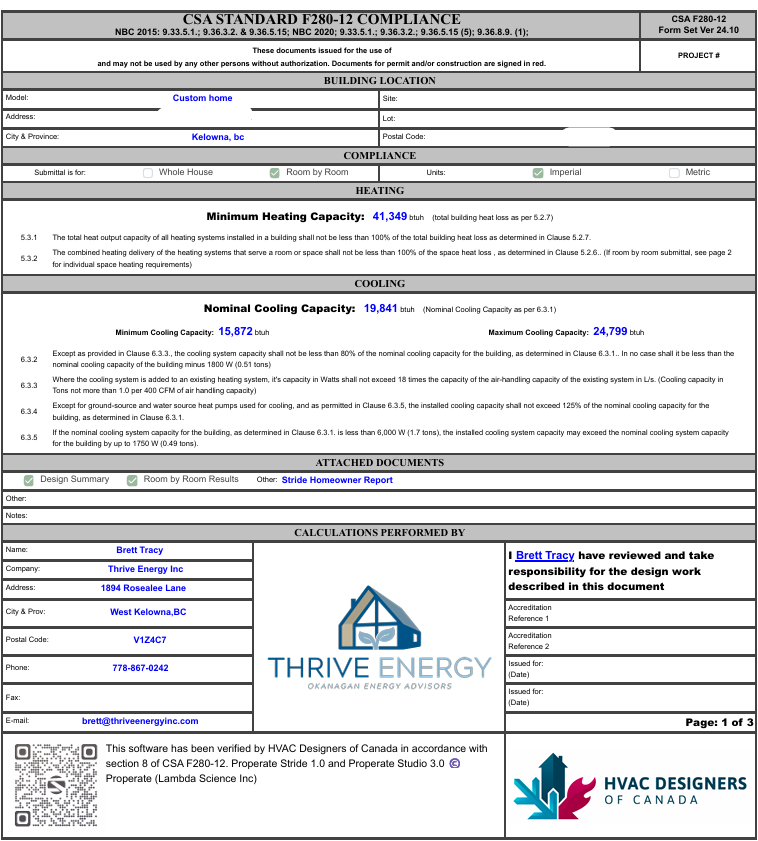 Retrofit heat load calculation report